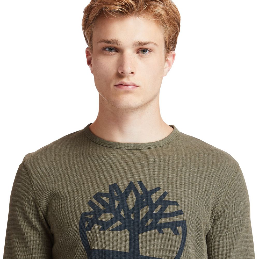 Timberland Mens T-Shirts Dyer River Slim-Fit Tree-Logo - Olive - India BI9741683